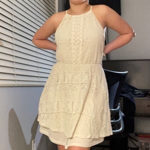 Lace Cream High Neck Dress